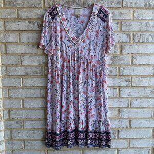 Knox Rose Short Sleeve V-Neck Tiered Floral Boho Dress Women's Size M.
